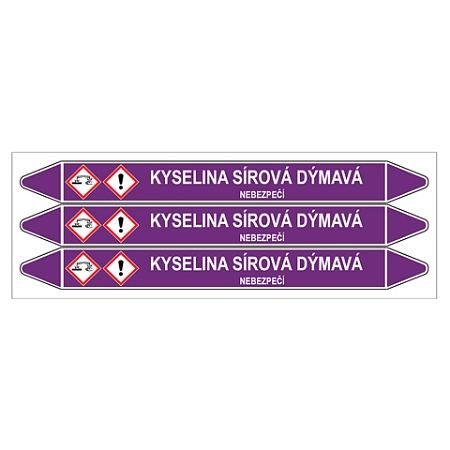 Značení potrubí, kyselina sírová dýmavá,3 ks, 355 × 37 mm